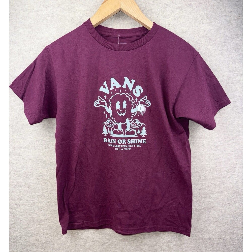 Vans Women’s Size Large Graphic Tshirt Maroon Pink Logo 100% Cotton NWT
